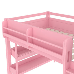 English Elm Twin Low Loft Bed Solid Pine Frame Kids Study Desk Blackboard Storage White W1580S00298