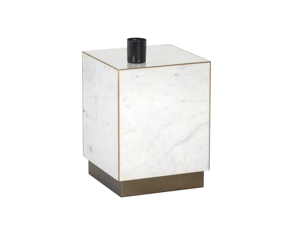 Sunpan Daines End Table - Rustic Elegance with Antique Brass Inlay, Unique Marble Design for Your Space White Marble