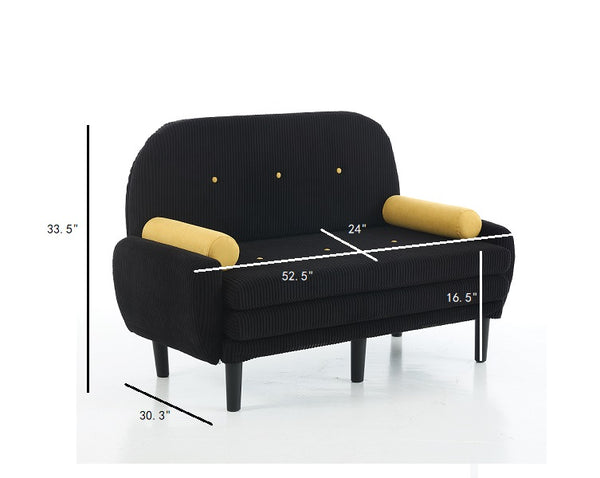 English Elm Black corduroy loveseat sofa with adjustable recline, hidden USB armrest, foam comfort & storage pockets W570P333064