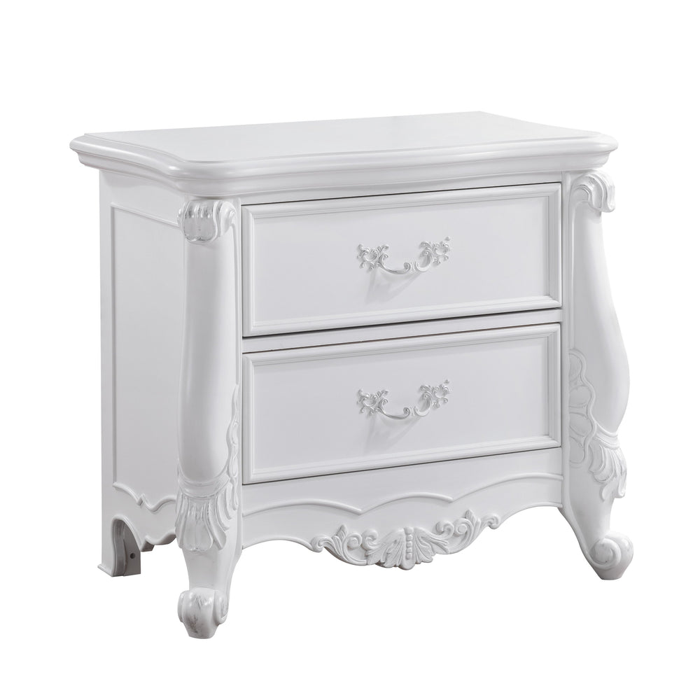 English Elm Formal Traditional White Nightstand with Shell & Scroll Details, 2 Drawers, Durable Elegant Wood B2741P324361