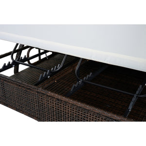 English Elm U_style Outdoor Double Sun Lounger Hdpe Wicker Steel Frame with Canopy Pop up Tables Beige WY000485AAA