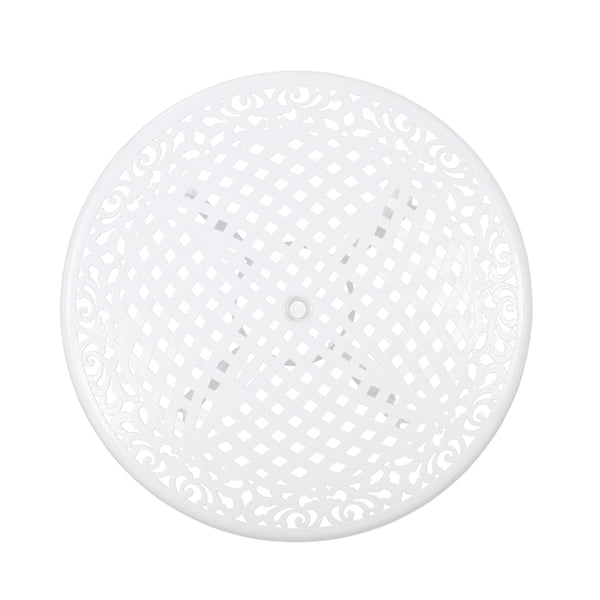 English Elm Christopher Knight Home® - PHOENIX Cast Aluminum 48in Round Patio Dining Table with Lattice Scrollwork and Umbrella Hole White 49.25 L x 49.25 W x 5.25 H 54588.00WHI