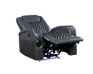 English Elm Blue Modern Power Recliner with LED, Bluetooth Speakers, Wireless Charger, Cooling Cup Holder Bliss B062P215428