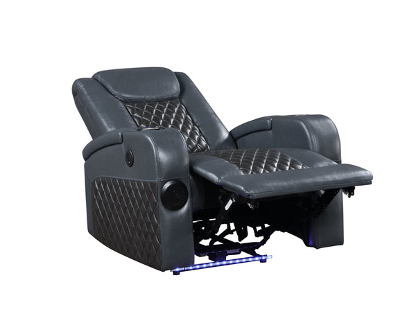 English Elm Blue Modern Power Recliner with LED, Bluetooth Speakers, Wireless Charger, Cooling Cup Holder Bliss B062P215428