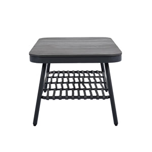 English Elm Christopher Knight Home® - 4-Piece Outdoor Patio Set with Woven Rope U-Back, Steel Frame, Thick Cushions & Acacia Table for Garden Black+Grey N780P209458G