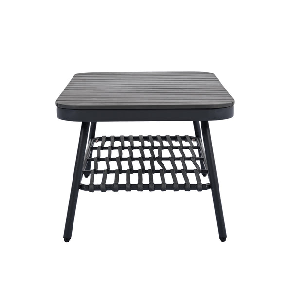 English Elm Christopher Knight Home® - 4-Piece Outdoor Patio Set with Woven Rope U-Back, Steel Frame, Thick Cushions & Acacia Table for Garden Black+Grey N780P209458G