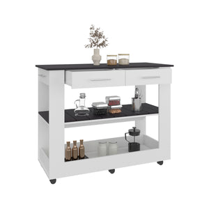 English Elm Cala Compact Kitchen Island with Two Drawers, Open Shelves & White Walnut Top for Small Kitchens B070P363801