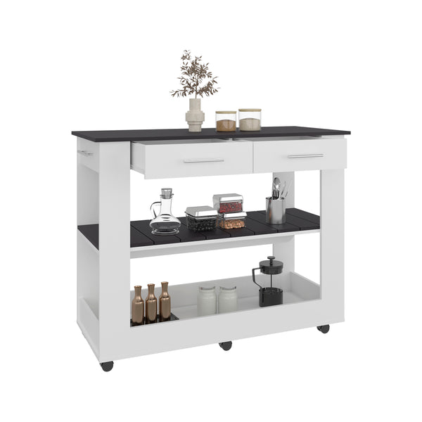 English Elm Cala Compact Kitchen Island with Two Drawers, Open Shelves & White Walnut Top for Small Kitchens B070P363801