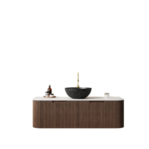 English Elm Dina Floating Bathroom Vanity with Crystal Glass Basin and Sintered Stone Top Black,Carrara White,Dark Walnut W2615S00279