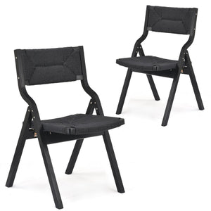English Elm Wood Foldable Dining Chair Set of 2 with Woven Rattan Seat, Teak Finish, Comfortable Padded Design Black T3623P380481