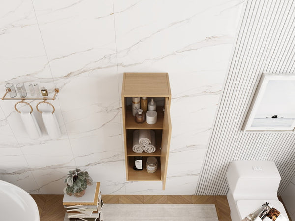 English Elm 12 Inch Oak Wall Mounted Bathroom Cabinet Soft Close Door Engineered Wood Storage W1972P457938