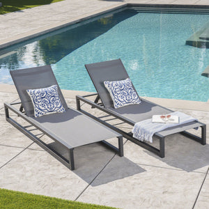 English Elm Christopher Knight Home® - Venice Chaise Lounge Set Of 2 - Fully Adjustable, Weather-Resistant, Modern Design For Outdoor Relaxation 61698.00BGRYMP2