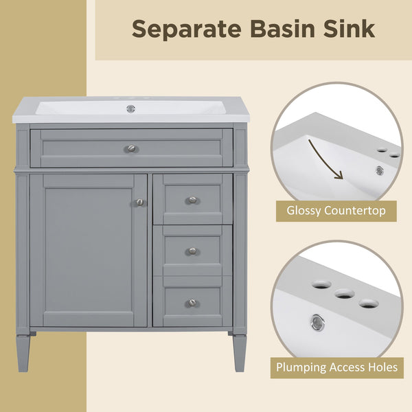 English Elm 30'' Modern Bathroom Vanity With Soft-Close Drawers, Durable Resin Sink & Chic Storage Solutions SW000122AAE-2