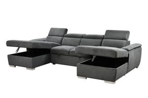 English Elm U U Shaped Sleeper Sofa with Pull-Out Bed and Hidden Chaise Storage, Plush Corduroy Comfort Dark Gray W1417S00081