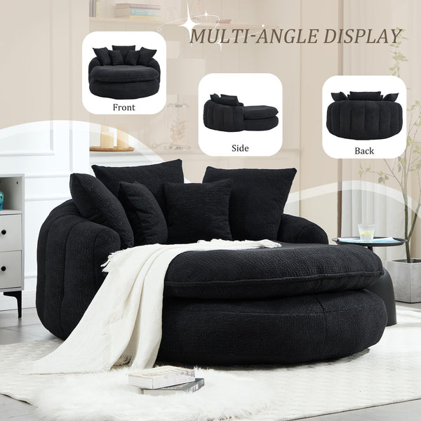 English Elm Oversized Memory Foam Chenille Bean Bag Sofa with Ergonomic Back Support, 3 Large & 2 Small Pillows Black W395P359415