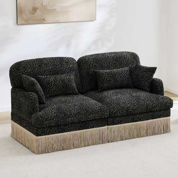 English Elm Comfy Chenille Leopard Print Loveseat with Tassel Trim Modular Sectional for Living Room Green Black W5656S00028