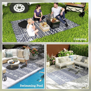 English Elm Geometric Reversible Outdoor Rug Uv Resistant Polypropylene Flatweave with Carry Bag T3971P421264