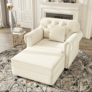 English Elm 41.3"upholstered Velvet Chesterfield Sofa Button Tufted with Nailhead Trim Reading Nook Beige+White W1885S00373