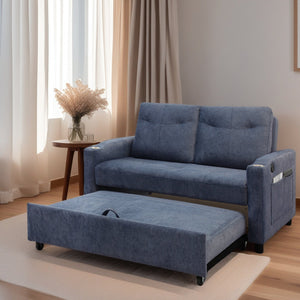 English Elm Modern Velvet Loveseat Sofa Bed with USB Charging, Storage Pockets, Toss Pillows & Reclining Backrest W1183S00013