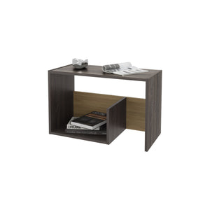 English Elm FM Vega Side Table Melamine Espresso & Natural Oak – Compact 3-Room Nightstand with Open Shelves, Sturdy Storage, 24.9"H B128P293871