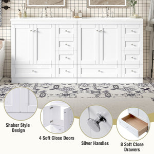 English Elm 72-inch Shaker Double Sink Freestanding Vanity with Resin Basins and Soft Close Storage N729P000010K-2