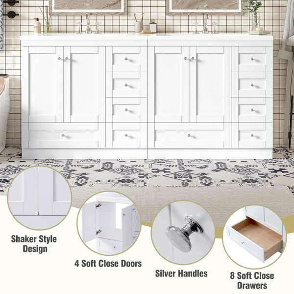 English Elm 72-inch Shaker Double Sink Freestanding Vanity with Resin Basins and Soft Close Storage N729P000010K-2
