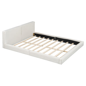 English Elm Queen Upholstered Platform Bed with Velvet Headboard, Solid Wood Slats, Sturdy 500lb Capacity, Modern Chic Design Beige SF000162AAA