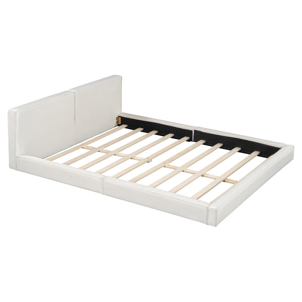 English Elm Queen Upholstered Platform Bed with Velvet Headboard, Solid Wood Slats, Sturdy 500lb Capacity, Modern Chic Design Beige SF000162AAA