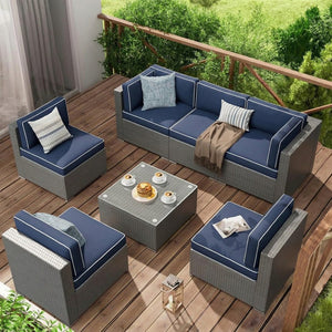 English Elm Cushion Covers 14 Piece Set for Outdoor Wicker Rattan Sectional Patio Sofa Uv Navy Blue W419P460546