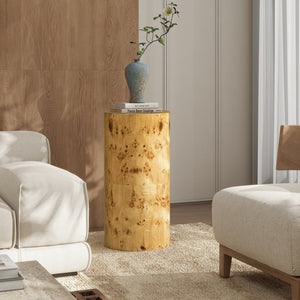 English Elm Nebula Burl Wood Pillar Side Table Sculptural Accent Pedestal Organic Grain Modern B2719P277869