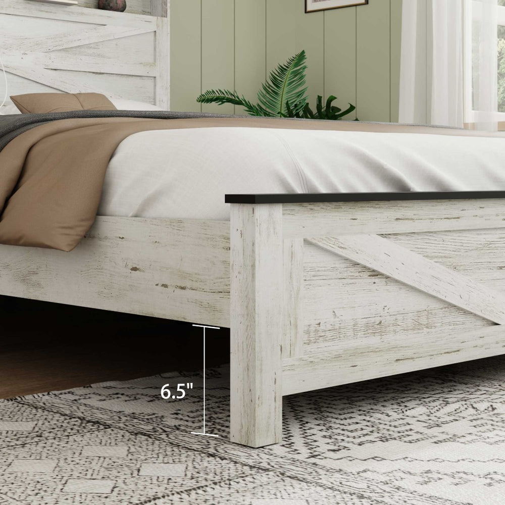 English Elm King Platform Storage Bed Farmhouse Shelf Headboard with Usb Charging Ports W636P317332