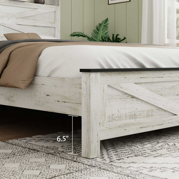 English Elm King Platform Storage Bed Farmhouse Shelf Headboard with Usb Charging Ports W636P317332