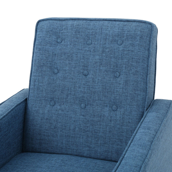 English Elm Christopher Knight Home® - Fabric Recliner Chair Mid-Century Modern Pushback Single Sofa with Tufted Cushion, Birch Legs, Cozy Comfort Blue 60741.00MBLU