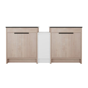 English Elm 72 Inch Freestanding Bathroom Vanity Set With Black Ceramic Sinks, Soft-Close Doors & Storage Solutions W999S00319