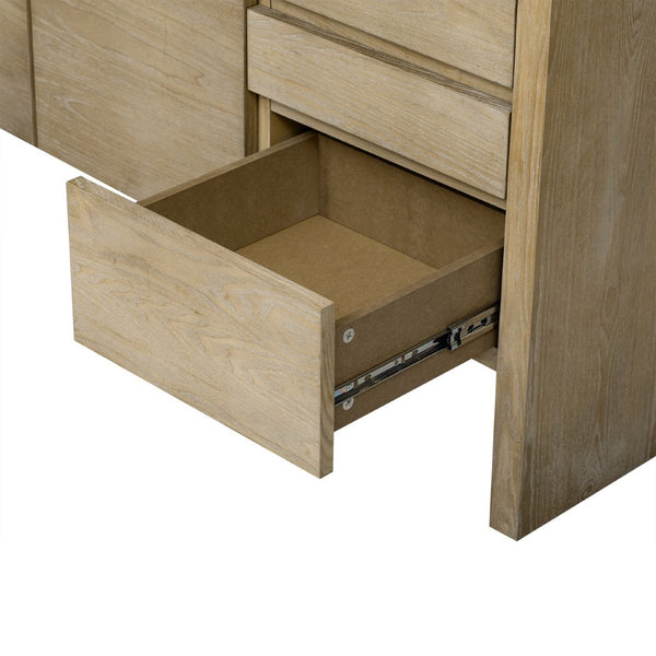 English Elm U_Style 60" Modern Sideboard - Stylish 3-Door Storage Cabinet With Drawers & Cable Management Solution N711P289141O-GIGA