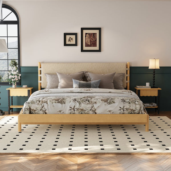 English Elm Christopher Knight Home® - Premium Rubber Wood Platform Bed Frame - King Size With Headboard, Elegant Mid-Century Design In Beige N770P288597A_N770P288598A