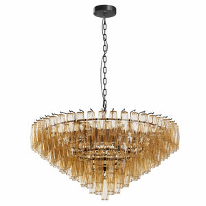 English Elm Modern Round Chandelier - 37" Extra Large Black Pendant Light With Smoke Glass Tubes For Stylish Interiors W1340P332563