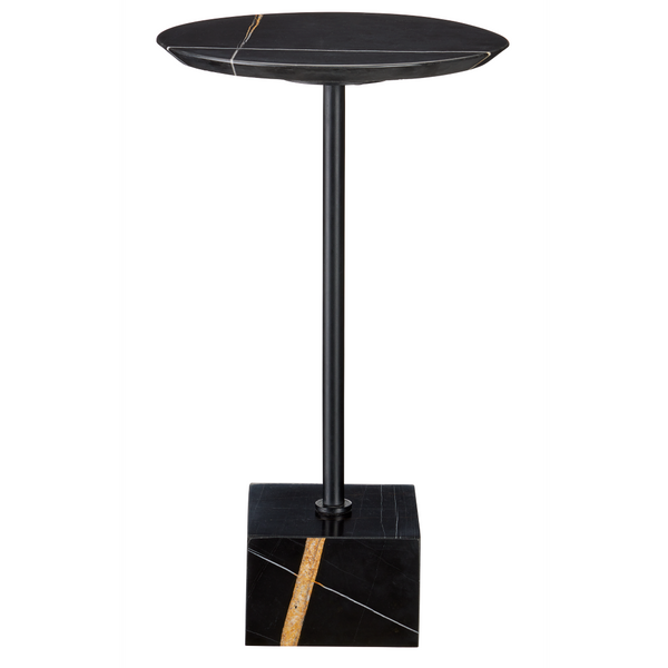 Prado Drinks Table - Modern Italian Marble & Iron Accent Table with Polished Finish, 20.5" High