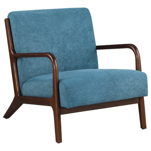 English Elm Robie Peacock Blue Upholstered Chair with Cappuccino Wood Frame, Mid-Century Curves & Cozy Support B062P299842