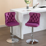 English Elm Swivel Velvet Barstools Adjusatble Seat Height From 25-33 Inch, Chrome Base Bar Stools With Backs Comfortable Tufted For Home Pub and Kitchen Island, Purple,Set Of 2,1712Pp