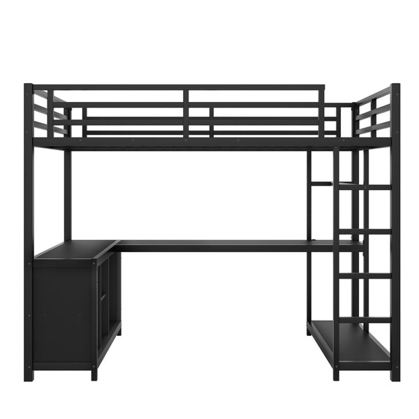 English Elm Metal Twin Xl Loft Bed with L Shaped Desk Wardrobe and Storage for Teens W1580S00370