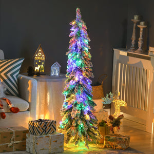 English Elm Homcom 4Ft Tall Prelit Pencil Christmas Tree With 225 Flocked Branches & Dual Led Light Options W2225P249621