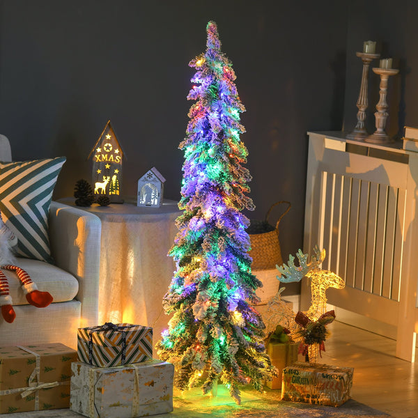 English Elm Homcom 4Ft Tall Prelit Pencil Christmas Tree With 225 Flocked Branches & Dual Led Light Options W2225P249621