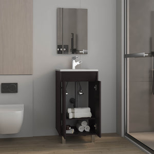 English Elm Bathroom Compact vanity cabinet with sink and mirror, 2-door storage, 2 shelves, 4 legs, engineered durability Black 37.01 L x 22.05 W x 12.2 H B097P350301