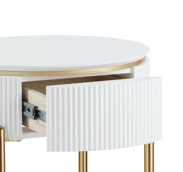 English Elm Daveigh Oval-Edge High Gloss End Table with Gold Metal Legs, Integrated Drawer & Modern Storage Elegance B2726P265748