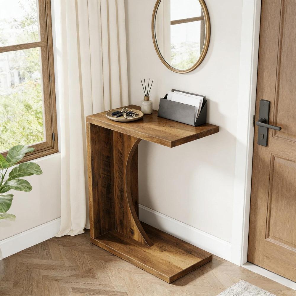 English Elm Modern Two Tier End Table Black Metal Frame Wood Grain Surface for Living Room T3971P453700