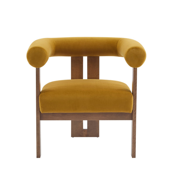 English Elm Christopher Knight Home® - Modern Upholstered Round Arm Accent Chair with Velvet Finish, Elegant Curved Back and Three Legs Design Mustard yellow 30.5 L x 29 W x 14.5 H N776P216194T