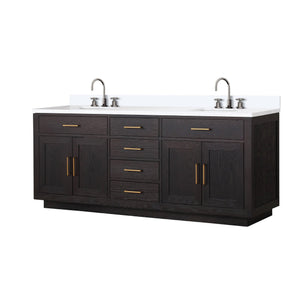 English Elm Black Oak Double Bath Vanity 80" W x 22" D with White Quartz Top, Soft-Close Drawers & Chrome Faucets B2731P260870