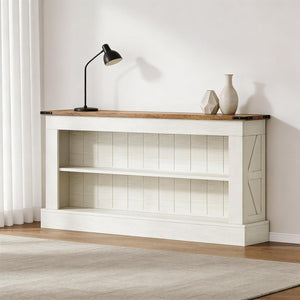 English Elm Practical Geometric Console Table with Matte Black Wood Grain Finish for Entryway or Sofa T3971P457977