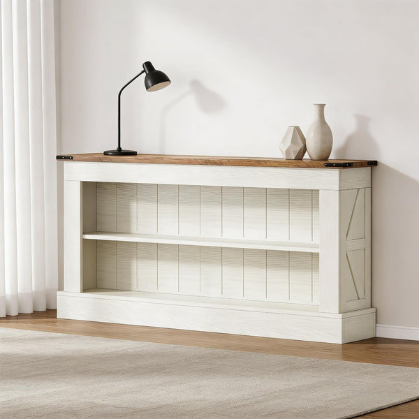 English Elm Practical Geometric Console Table with Matte Black Wood Grain Finish for Entryway or Sofa T3971P457977